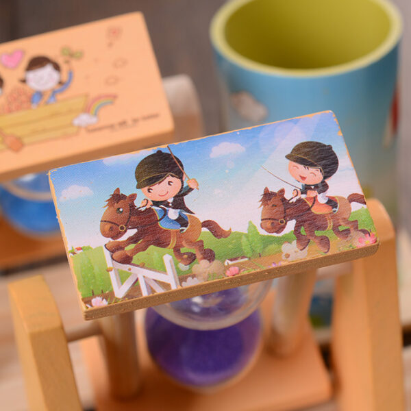 Children's Day Hourglass Pen Cartoon Pattern quicksand Wooden Hourglass Ornaments Student Holiday Birthday Gift Small Prizes