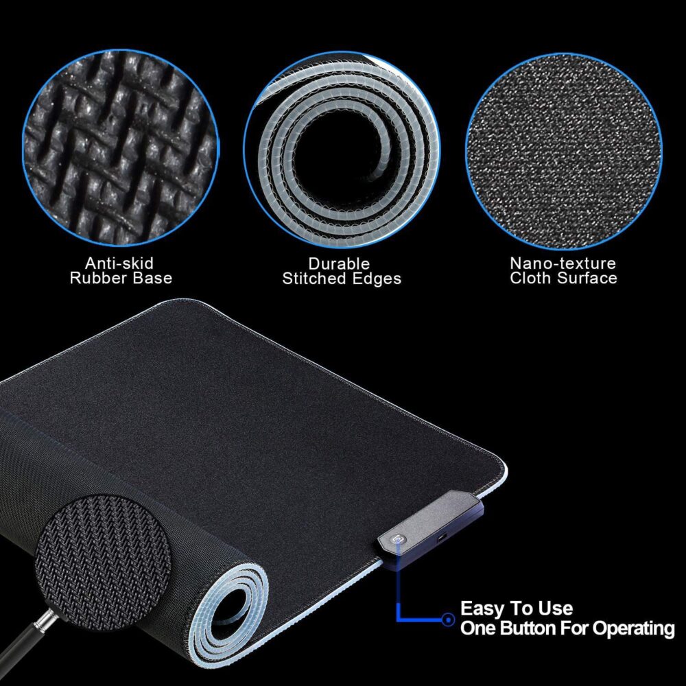 Gaming RGB glowing mouse pad, large size, thick, non-slip LED desk mat, printed design in stock. - Image 3