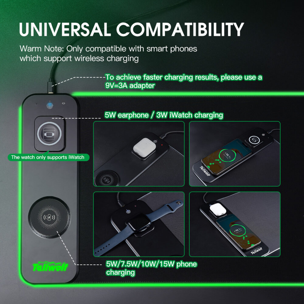 3-in-1 magnetic wireless charging mouse pad, super large, bulk custom office desk mat, wireless charging glowing mouse pad - Image 2