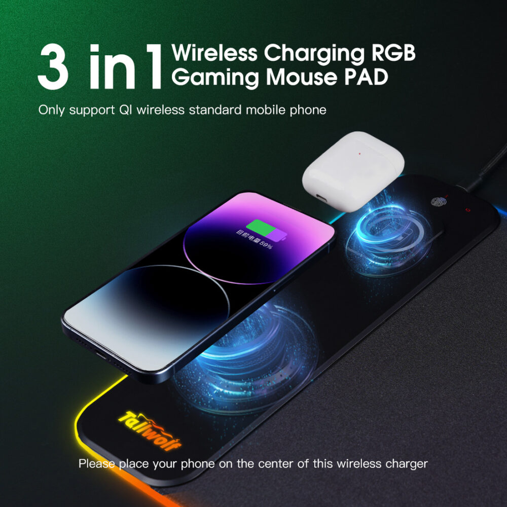 3-in-1 magnetic wireless charging mouse pad, super large, bulk custom office desk mat, wireless charging glowing mouse pad - Image 4