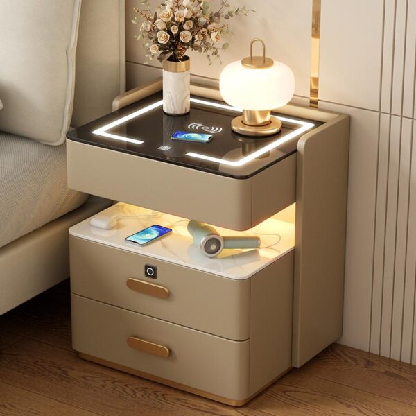 Smart bedside cabinet 2024 new model minimalist modern solid wood no installation bedroom home multifunctional rock plate bedside cabinet
