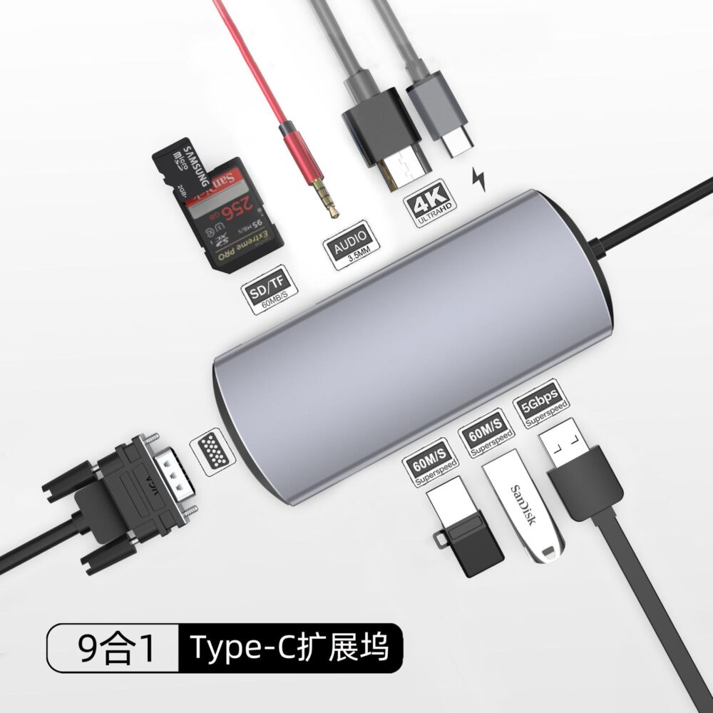 ⁦محطة توصيل متعددة الوظائف 6 في 1 USB Hub من نوع C، علبة قرص صلب خارجي متحركة SSD، تدعم بروتوكولين M.2⁩ - الصورة ⁦18⁩